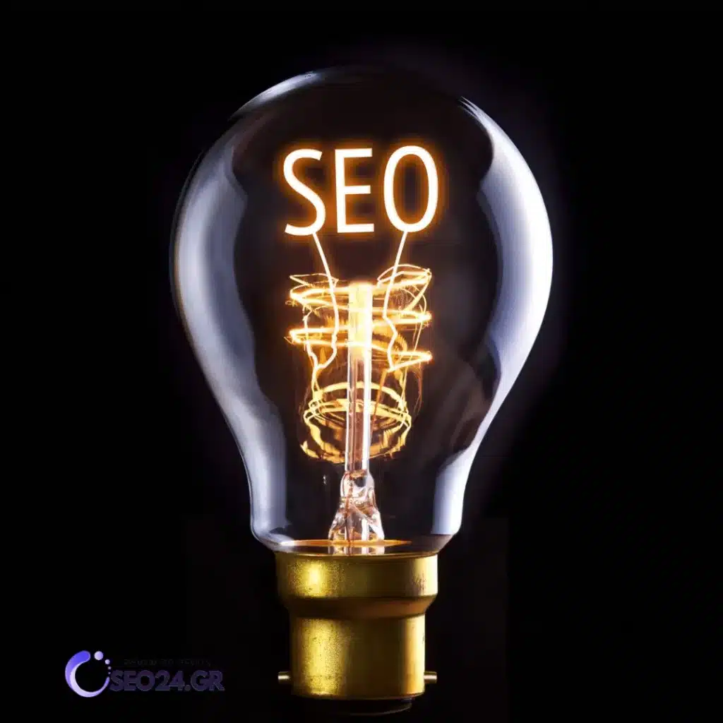 SEO ή social media Πώς επιλέγετε προτεραιότητα για την επιχείρηση - SEO - Οργανική Απήχηση Glowing light bulb with the word SEO illuminated, symbolizing search engine optimization ideas.