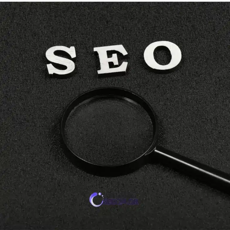 Ανάλυση ανταγωνιστών SEO τι συγκρίνετε πριν σχεδιάσετε περιεχόμενο - SEO - Οργανική Απήχηση SEO concept: magnifying glass over the letters SEO on a dark textured background, symbolizing search optimization.